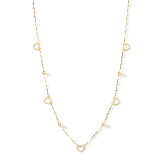 10K Solid Gold Heart Station Chain Made in Italy - 18"