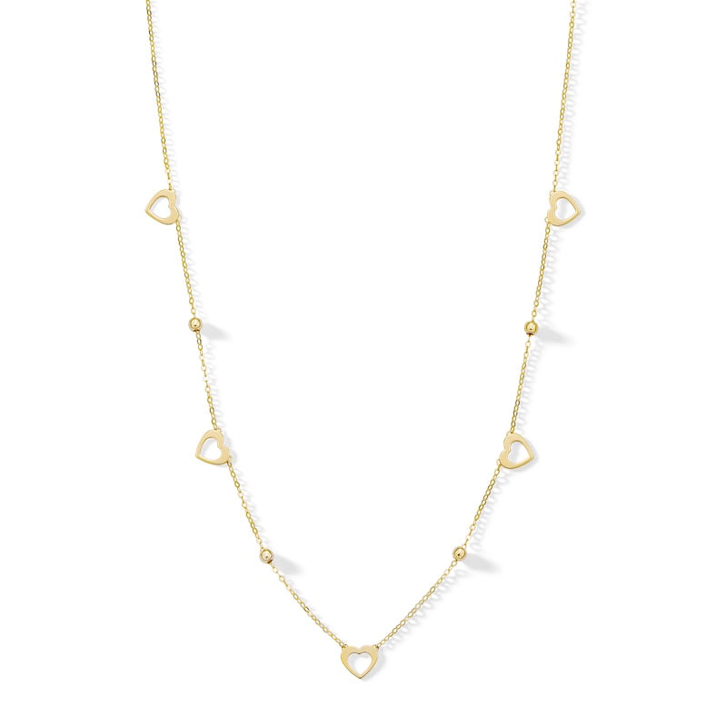 10K Solid Gold Heart Station Chain Made in Italy - 18"