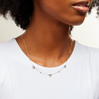 10K Solid Gold Heart Station Chain Made in Italy - 18"