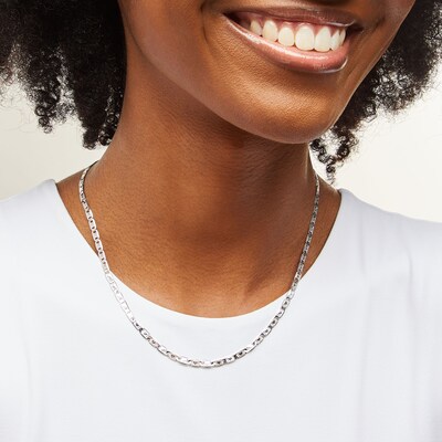​​​​​​​Sterling Silver Diamond-Cut Heart Valentino Chain Made in Italy - 18"