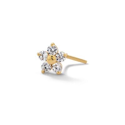 14K Solid Gold CZ Flower L-Shape Nose Stud