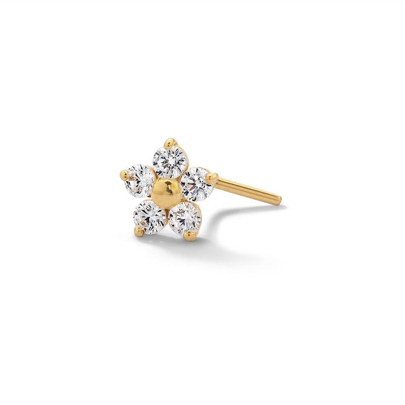 14K Solid Gold CZ Flower L-Shape Nose Stud
