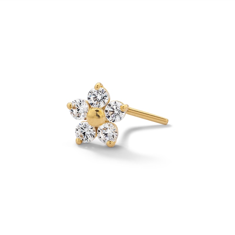 Main Image 1 of 14K Solid Gold CZ Flower L-Shape Nose Stud - 20G 1/4&quot;