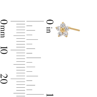 14K Solid Gold CZ Flower L-Shape Nose Stud - 20G 1/4"