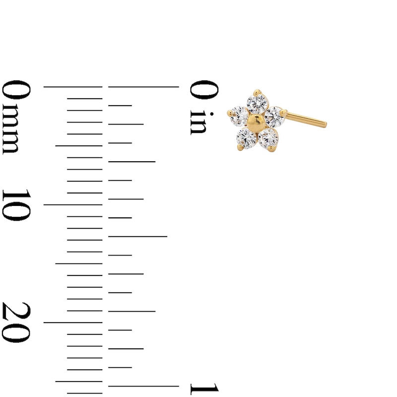 Main Image 2 of 14K Solid Gold CZ Flower L-Shape Nose Stud - 20G 1/4&quot;