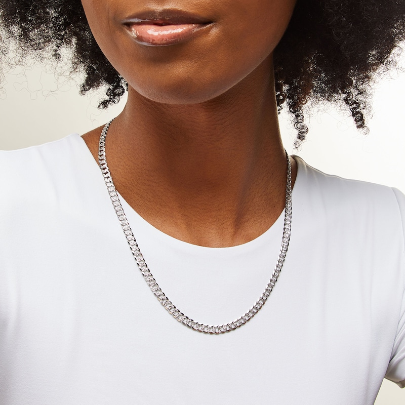 Main Image 2 of Sterling Silver Diamond-Cut Curb Chain Made in Italy - 20"