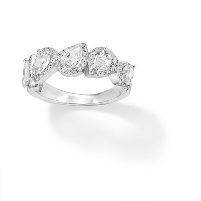 Sterling Silver CZ Pear with Halo Multi-Stone Ring - Size 8