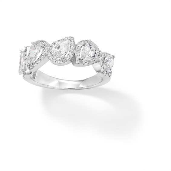 Sterling Silver CZ Pear with Halo Multi-Stone Ring - Size 8