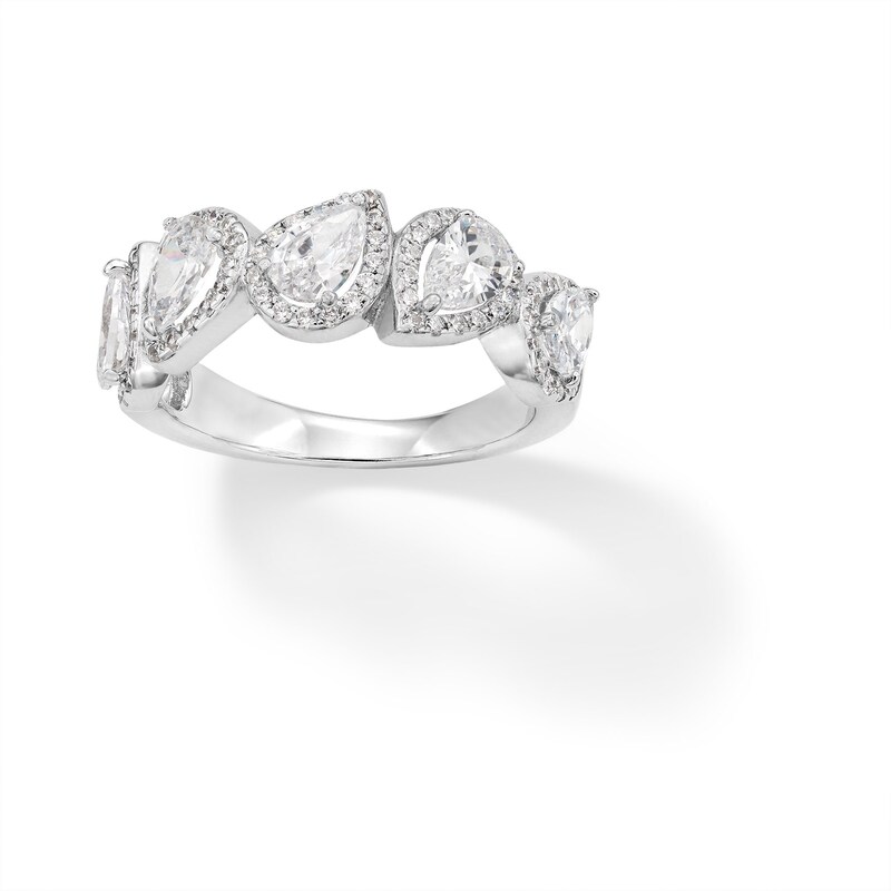 Sterling Silver CZ Pear with Halo Multi-Stone Ring - Size 8