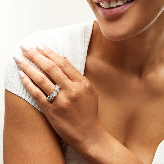 Sterling Silver CZ Pear with Halo Multi-Stone Ring - Size 8