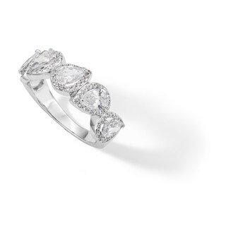 Sterling Silver CZ Pear with Halo Multi-Stone Ring - Size 8