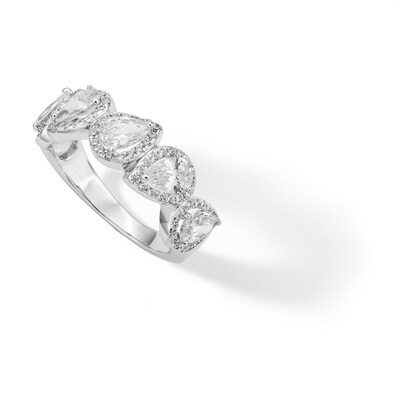Sterling Silver CZ Pear with Halo Multi-Stone Ring - Size 8
