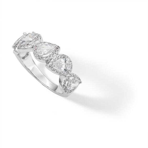 Sterling Silver CZ Pear with Halo Multi-Stone Ring - Size 8