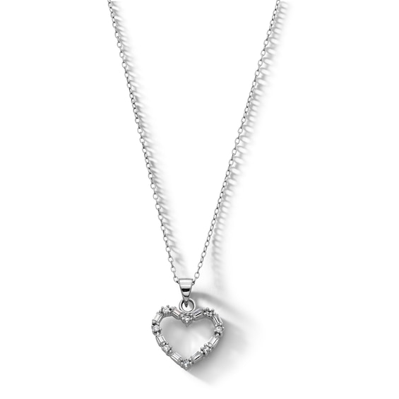 Sterling Silver CZ Baguette Heart Pendant Necklace - 18"