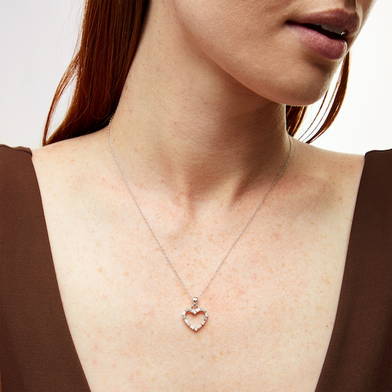 Sterling Silver CZ Baguette Heart Pendant Necklace - 18"