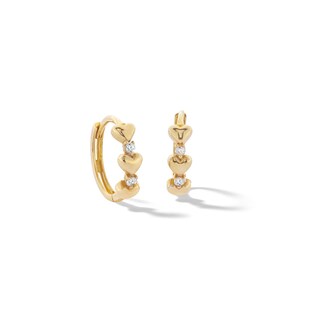 10K Solid Gold CZ Puff Heart Huggie Hoops