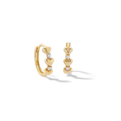 10K Solid Gold CZ Puff Heart Huggie Hoops