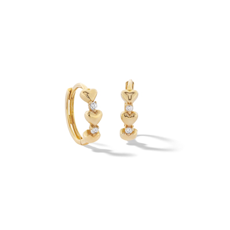 10K Solid Gold CZ Puff Heart Huggie Hoops