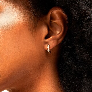 10K Solid Gold CZ Puff Heart Huggie Hoops