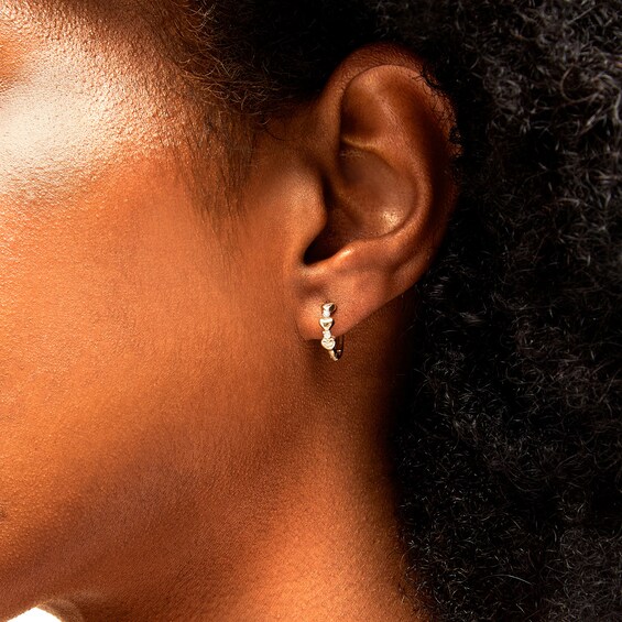 10K Solid Gold CZ Puff Heart Huggie Hoops