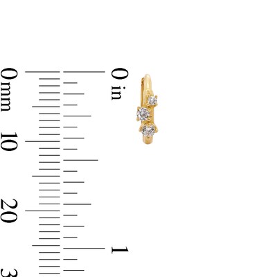 10K Solid Gold CZ Tri-Stone Huggie Hoops