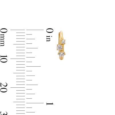 10K Solid Gold CZ Tri-Stone Huggie Hoops