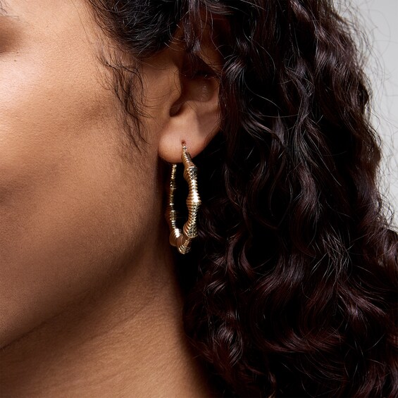 10K Hollow Gold Bamboo Hoops