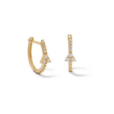 ​​​​​​​10K Solid Gold CZ Tri-Stone Center Hoops