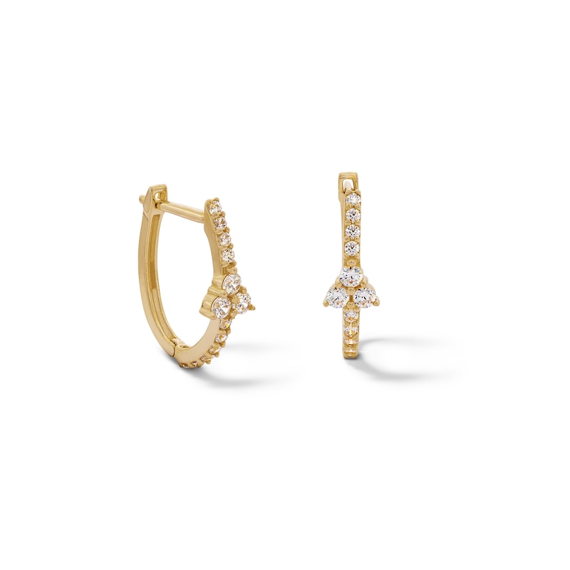 10K Solid Gold CZ Tri-Stone Center Hoops