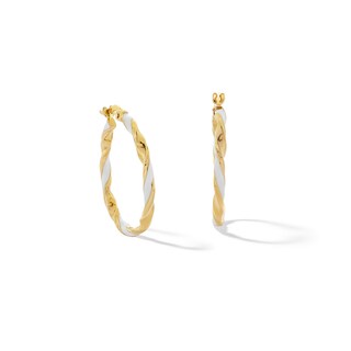 10K Solid Gold White Enamel Twist Hoops