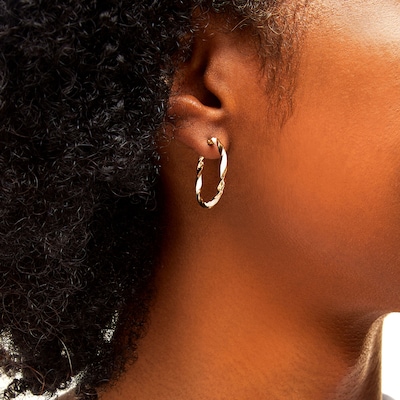 10K Solid Gold White Enamel Twist Hoops