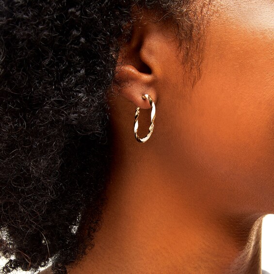 10K Solid Gold White Enamel Twist Hoops