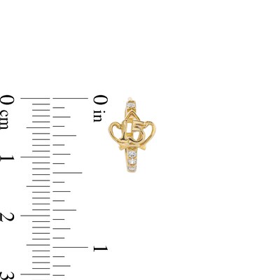 14K Solid Gold CZ Quinceañera Crown Huggie Hoops