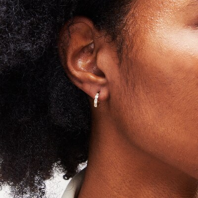 10K Solid Gold CZ Huggie Hoops