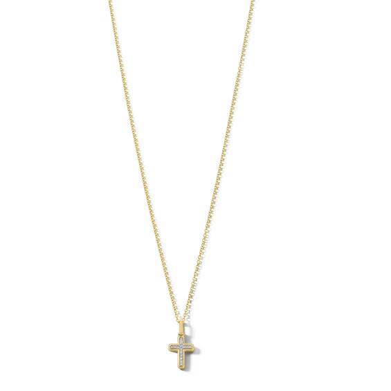 14K Gold Plated 1/10 CT. T.W. Diamond Cross Pendant Necklace