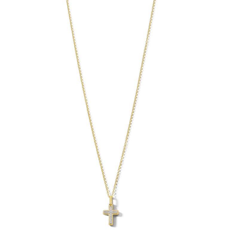 14K Gold Plated 1/10 CT. T.W. Diamond Cross Pendant Necklace
