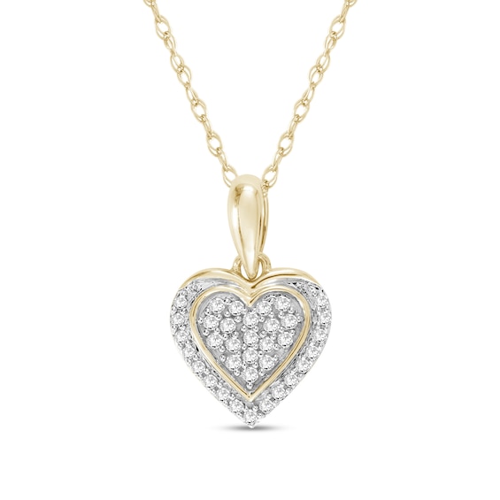 10K Solid Gold 1/10 CT. T.W. Diamond Heart Pendant Necklace - 18"
