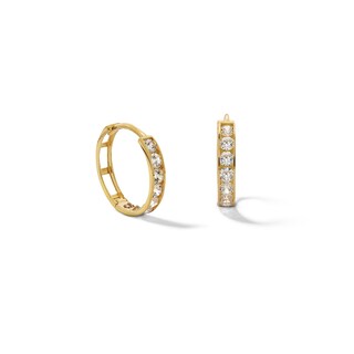 ​​​​​​​14K Solid Gold CZ Huggie Hoops