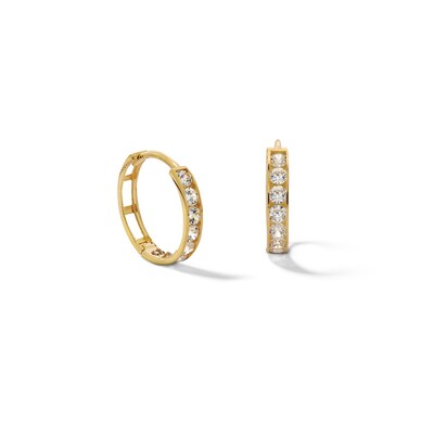 ​​​​​​​14K Solid Gold CZ Huggie Hoops
