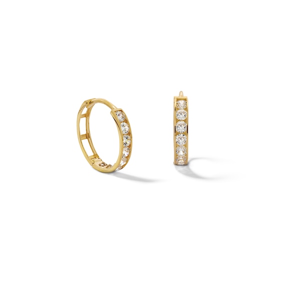 14K Solid Gold CZ Huggie Hoops