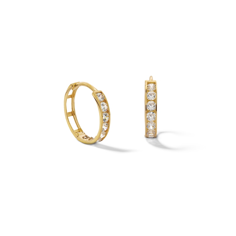 14K Solid Gold CZ Huggie Hoops