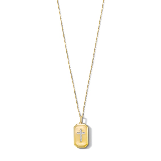 14K Gold Plated 1/6 CT. T.W. Diamond Cross Dog Tag Pendant Necklace