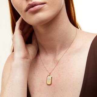 14K Gold Plated 1/6 CT. T.W. Diamond Cross Dog Tag Pendant Necklace