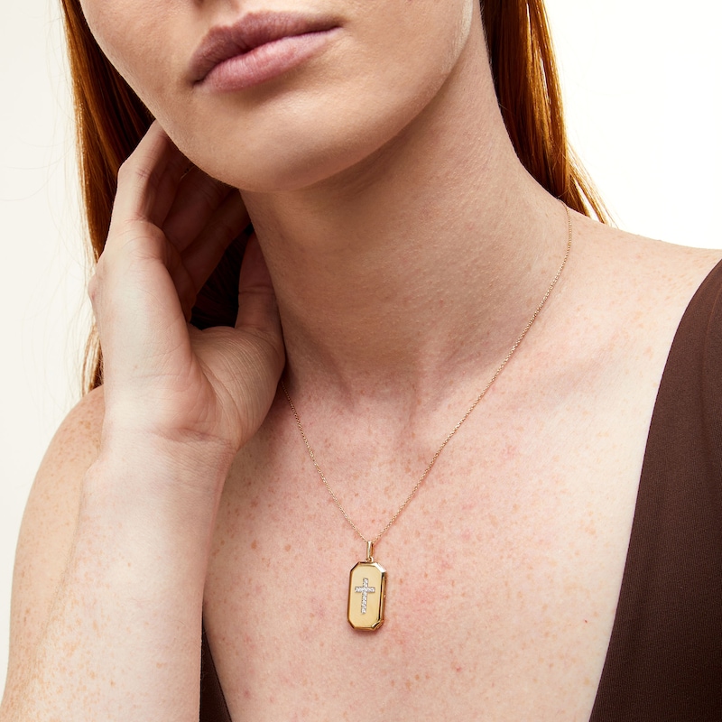 Main Image 2 of 14K Gold Plated 1/6 CT. T.W. Diamond Cross Dog Tag Pendant Necklace