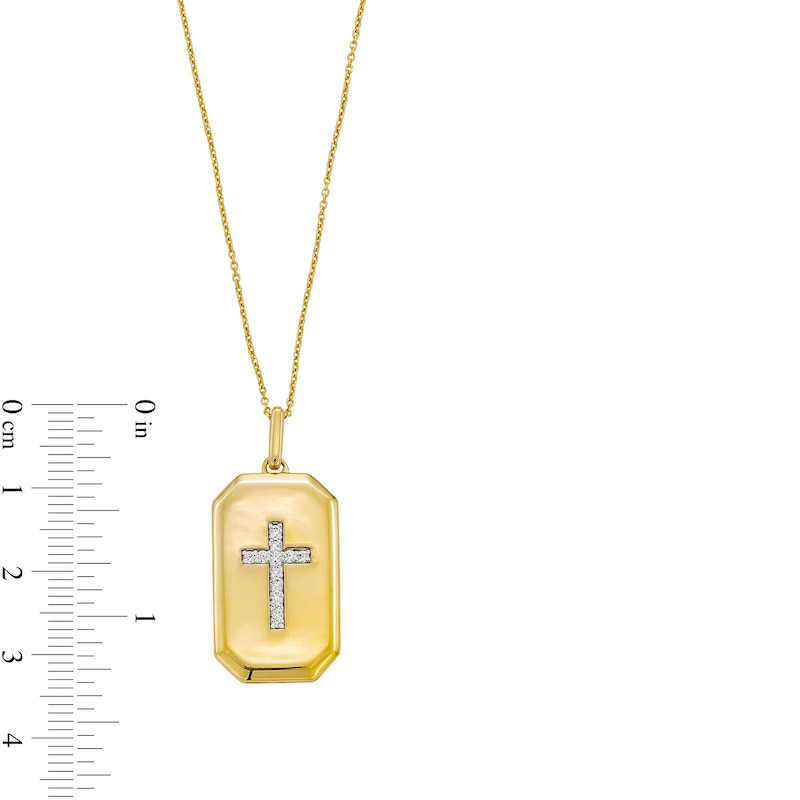 Main Image 4 of 14K Gold Plated 1/6 CT. T.W. Diamond Cross Dog Tag Pendant Necklace