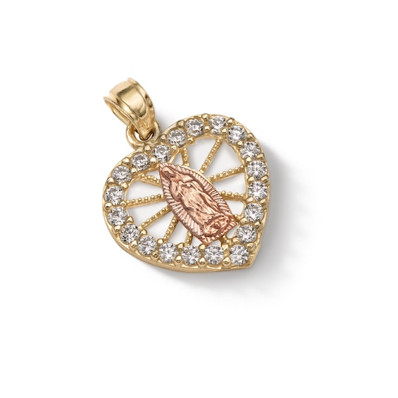 10K Solid Gold CZ Guadalupe Heart Necklace Charm