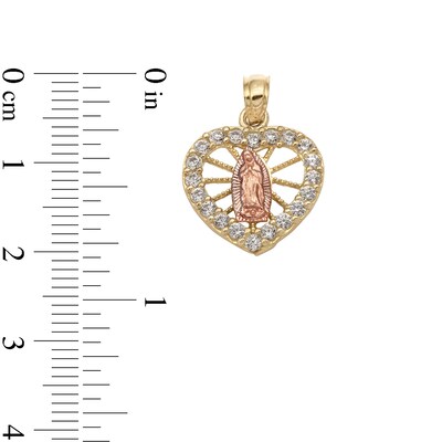 10K Solid Gold CZ Guadalupe Heart Necklace Charm