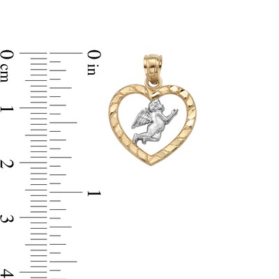 10K Solid Gold Diamond Cut Cherub Heart Two-Tone Necklace Charm