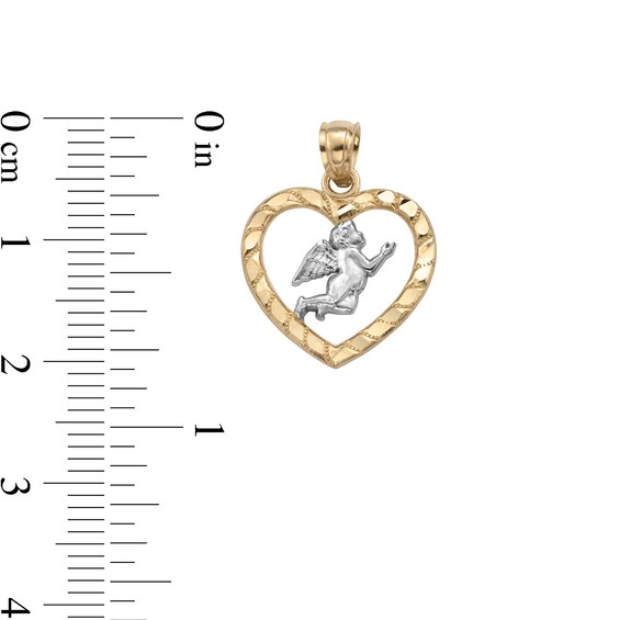 10K Solid Gold Diamond Cut Cherub Heart Two-Tone Necklace Charm
