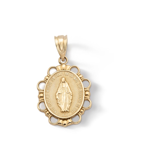 14K Solid Gold Virgin Mary Medallion Necklace Charm